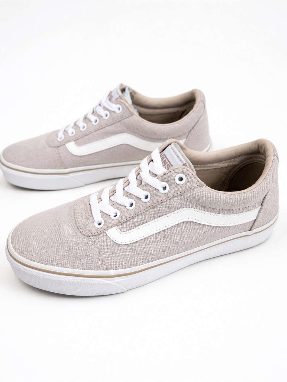 Vans Low Top Sneakers in Light Taupe with White Stripe